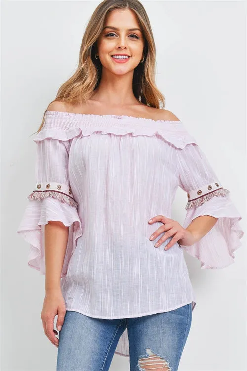 Pink Stripe Cold Shoulder Bohemian Top