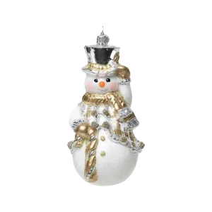 Tartan Snowman Glass Ornament