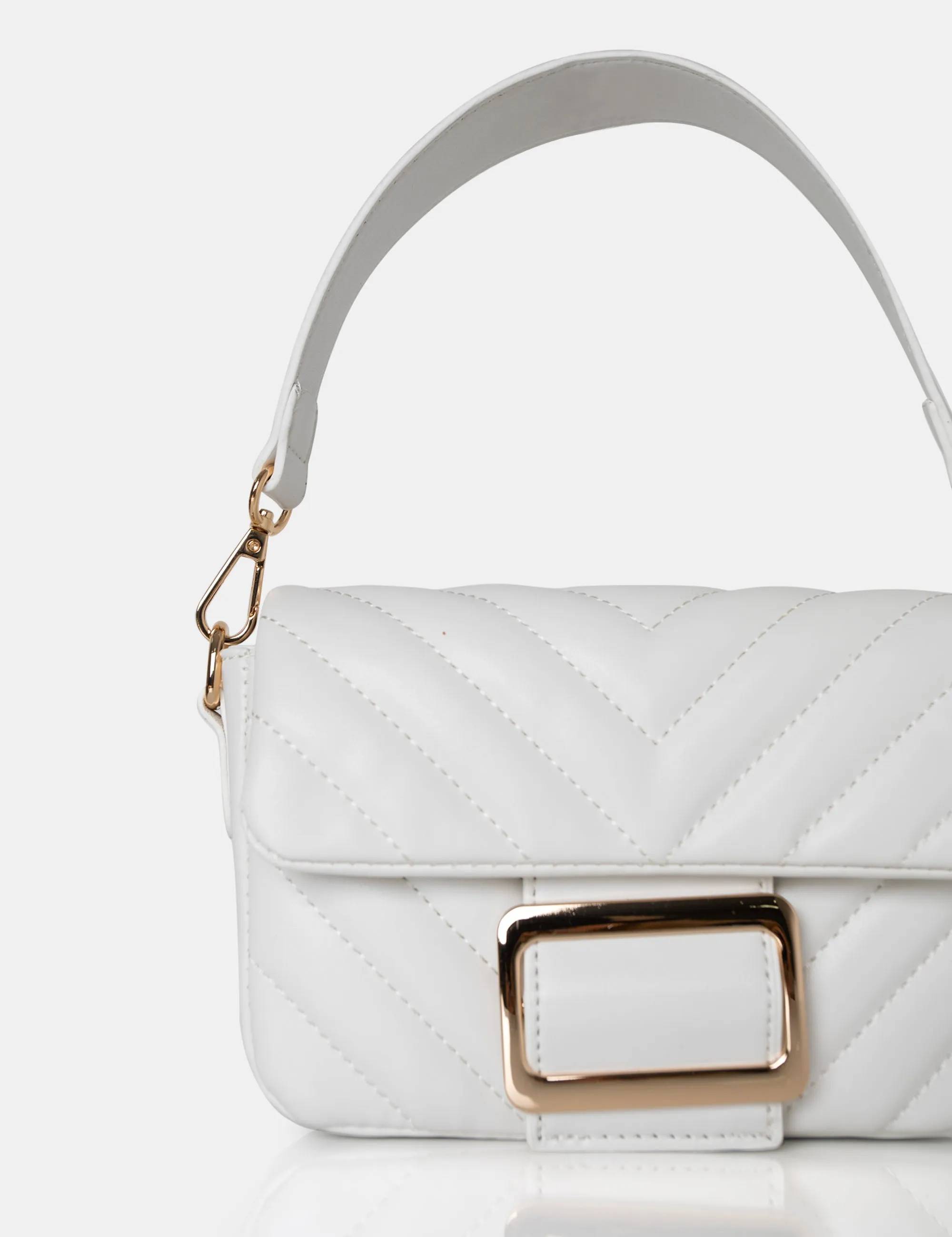 The Harlow White Quilted Buckled Grab Bag