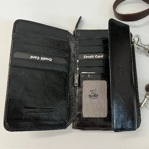 Wallet - Robin Leather Crossbody Wallet with brown strap
