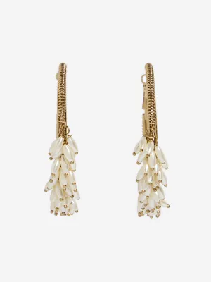 Westside Accessories Gold Rice Pearl Spiral Hoop Earrings