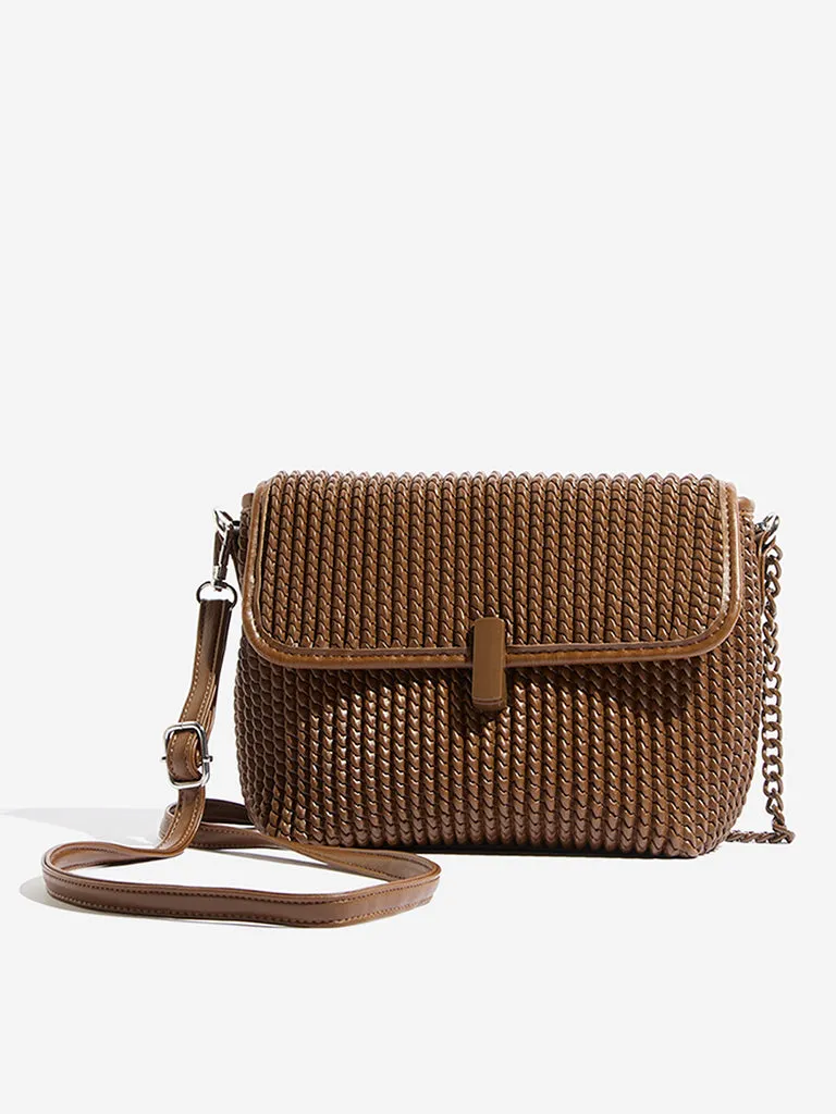 Westside Brown Woven-Textured Sling Bag