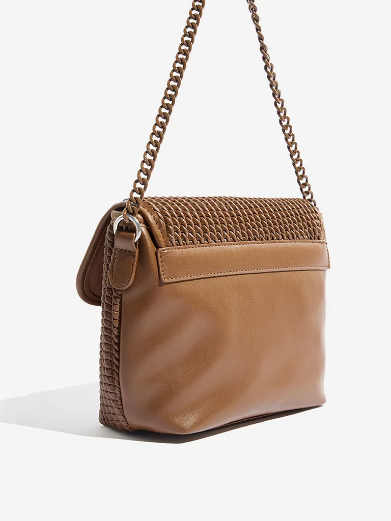 Westside Brown Woven-Textured Sling Bag