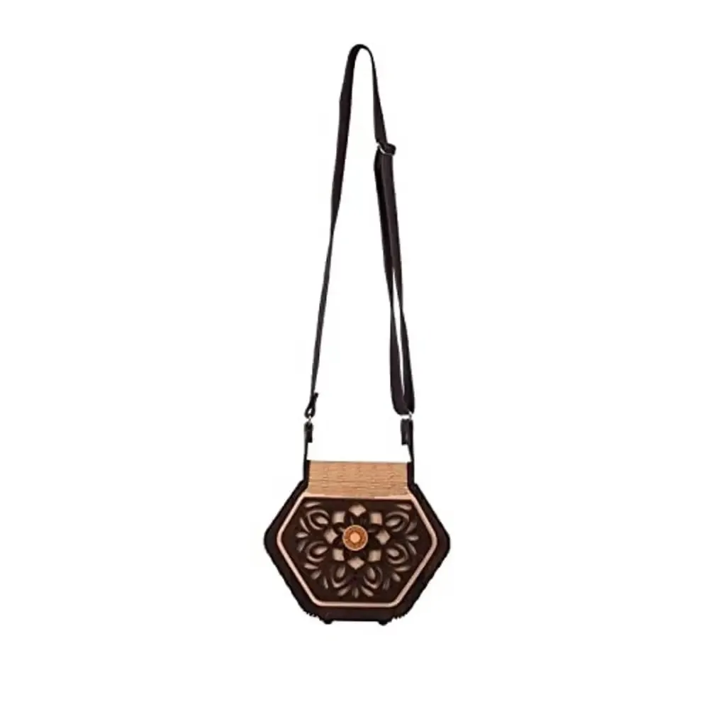 Women's Handcrafted Wooden Light Weight Unique Purse Handbag By DEAFCO (PURSE 537)